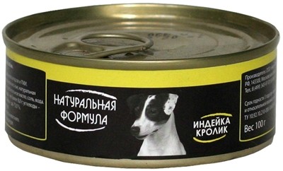 Натуральная Формула Влажный корм для собак Индейка кролик 100 гр