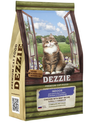 DEZZIE INDOOR CAT сухой корм для взрослых кошек живущих в помещении 2 кг курица/говядина