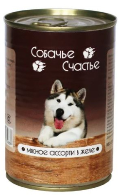 Собачье Счастье Консервы для собак, мясное ассорти в желе 410 г