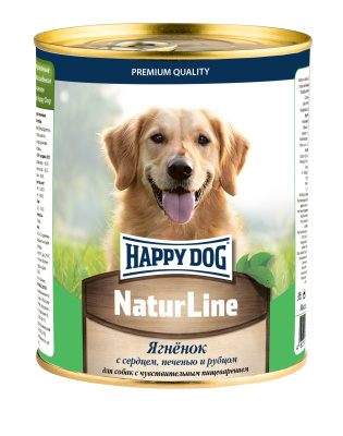 Happy Dog NaturLine Консервированный корм для собак Ягненок с сердцем, печенью и рубцом 970 гр