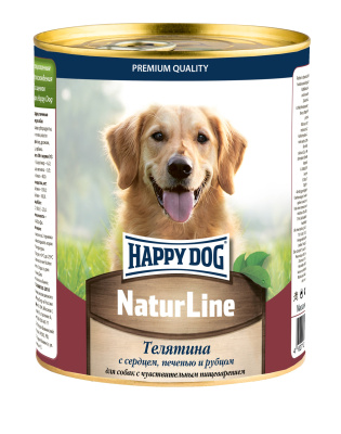 Happy Dog NaturLine Консервированный корм для собак Телятина с сердцем, печенью и рубцом 970 гр