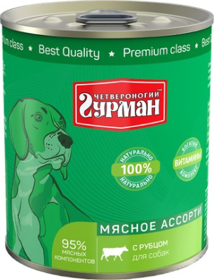 Четвероногий гурман Корм консервированный для собак "Мясное ассорти с рубцом", 340 г