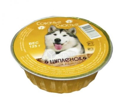Собачье счастье.  Влажный корм для взрослых собак, цыпленок, 125г