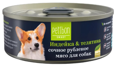 Корм консервированный для собак Petibon Smart "Рубленое мясо с индейкой и телятиной", 100 г