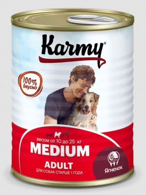 KARMY MEDIUM Adult Полнорационный консервированный корм для взрослых собак средних пород с ягненком, 340г