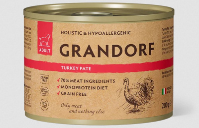 Монопротеиновый влажный корм GRANDORF   из индейки для собак всех пород, 200 гр