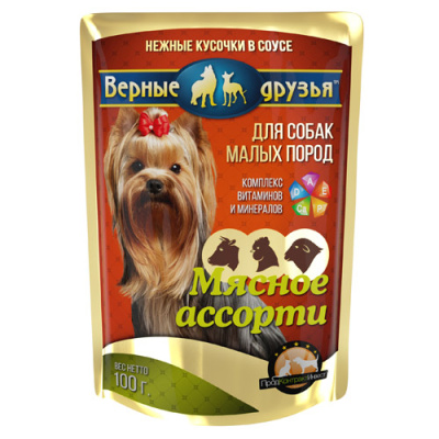 Верные друзья Корм для собак мелких пород Мясное ассорти в соусе 100 гр